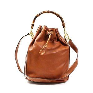 Gucci Bamboo Handbag Shoulder Bag Leather Brown GUCCI Women's